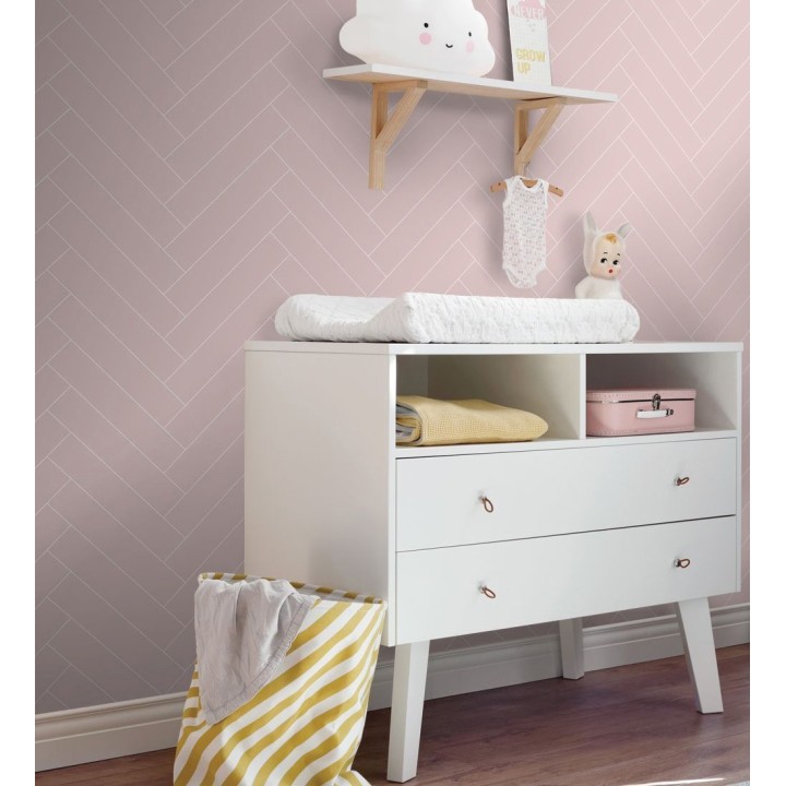 Papel pintado espiga de listones de madera pintados en rosa - Zander Spike 681761