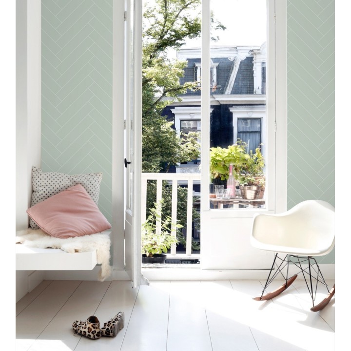 Papel pintado espiga de listones de madera pintados en verde - Zander Spike 681762