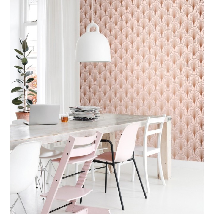 Papel pintado Art déco con destellos dorados fondo rosa claro - Arleth 681766