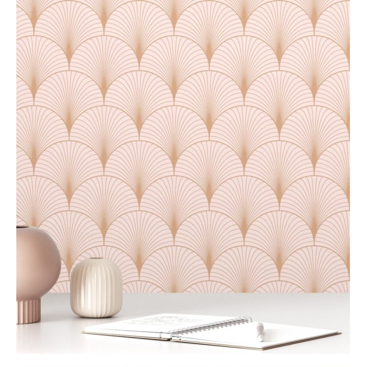 Papel pintado Art déco con destellos dorados fondo rosa claro - Arleth 681766