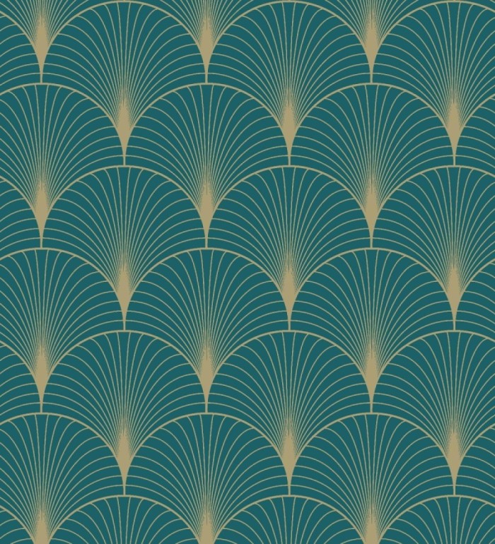 Papel pintado Art déco con destellos dorados fondo turquesa - Arleth 681767