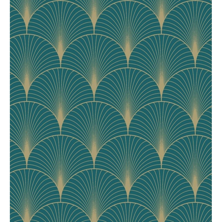 Papel pintado Art déco con destellos dorados fondo turquesa - Arleth 681767