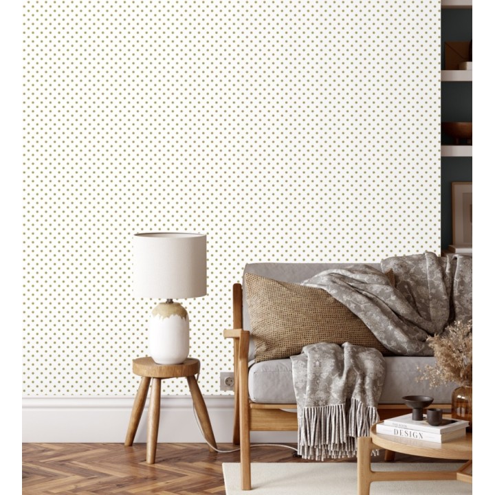 Papel pintado de lunares dorados fondo blanco - Viorica Dots 681769