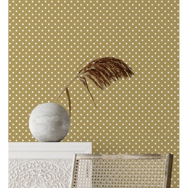 Papel pintado de lunares blancos fondo dorado - Viorica Dots 681770