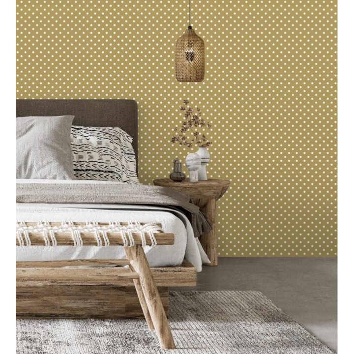 Papel pintado de lunares blancos fondo dorado - Viorica Dots 681770