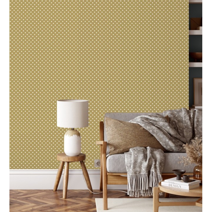 Papel pintado de lunares blancos fondo dorado - Viorica Dots 681770