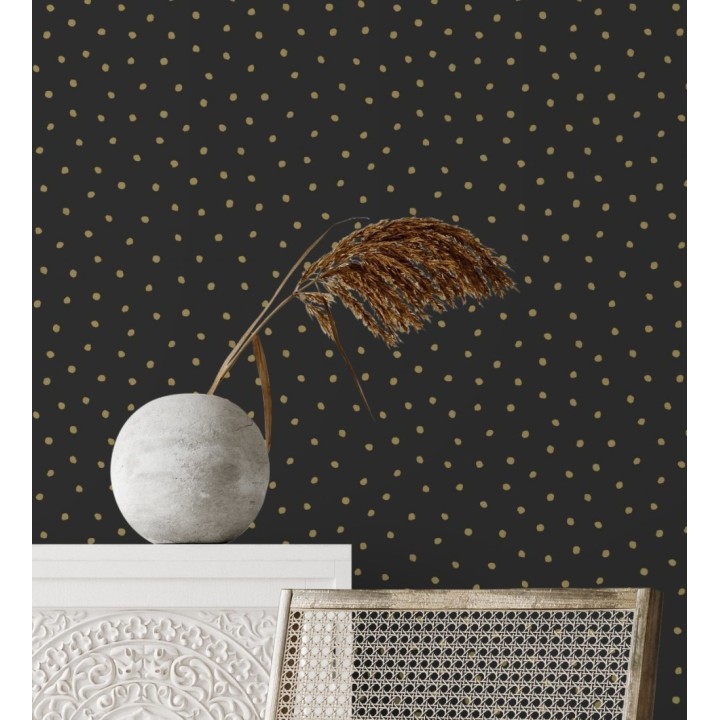 Papel pintado de puntos dorados fondo negro - Darlene 681771