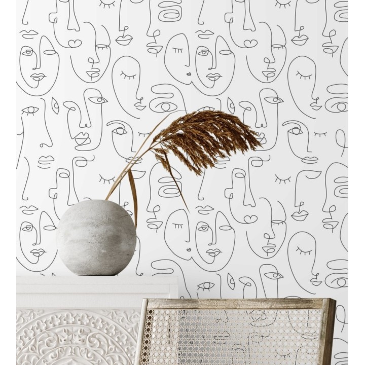 Papel pintado de caras de mujer fondo blanco estilo abstracto - Marian Faces 681772