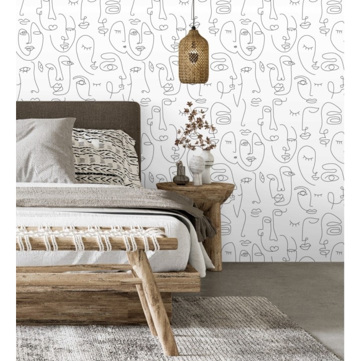 Papel pintado de caras de mujer fondo blanco estilo abstracto - Marian Faces 681772