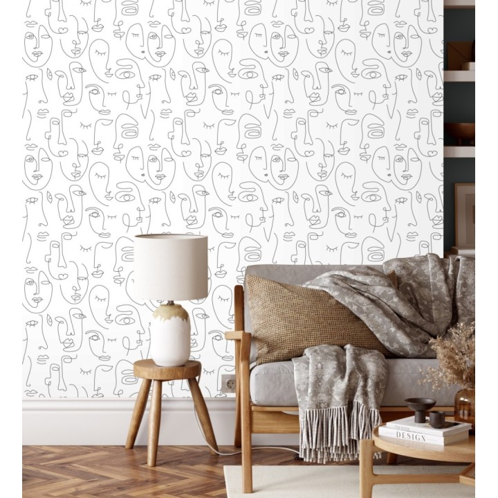 Papel pintado de caras de mujer fondo blanco estilo abstracto - Marian Faces 681772