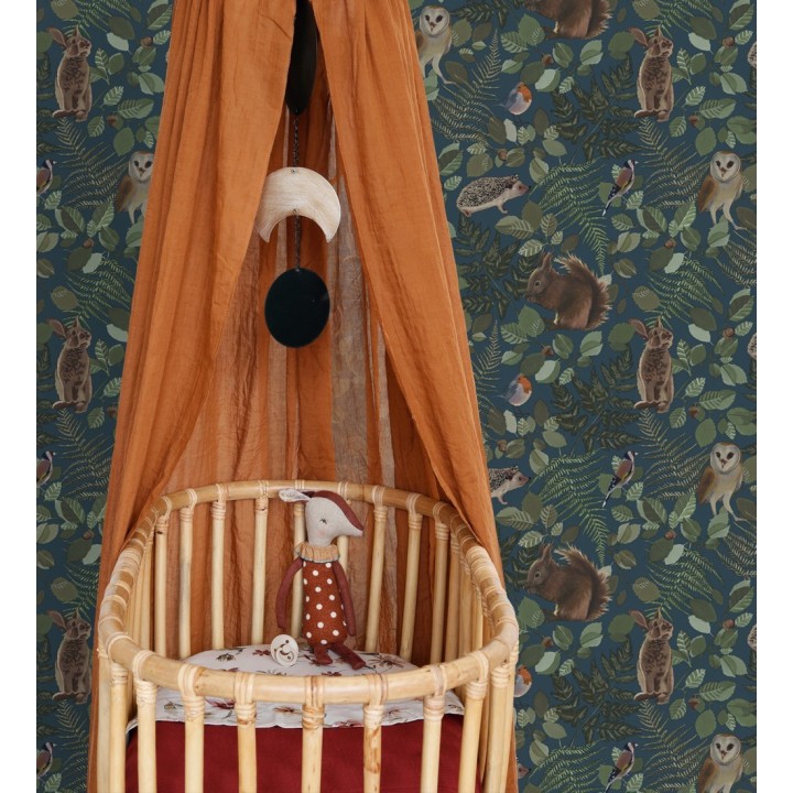 Papel pintado de animales del bosque y hojas estilo naturaleza - Maison Owls 681773