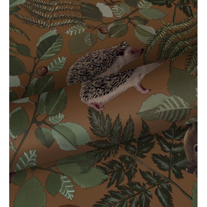 Papel pintado de animales del bosque y hojas estilo naturaleza - Maison Owls 681774