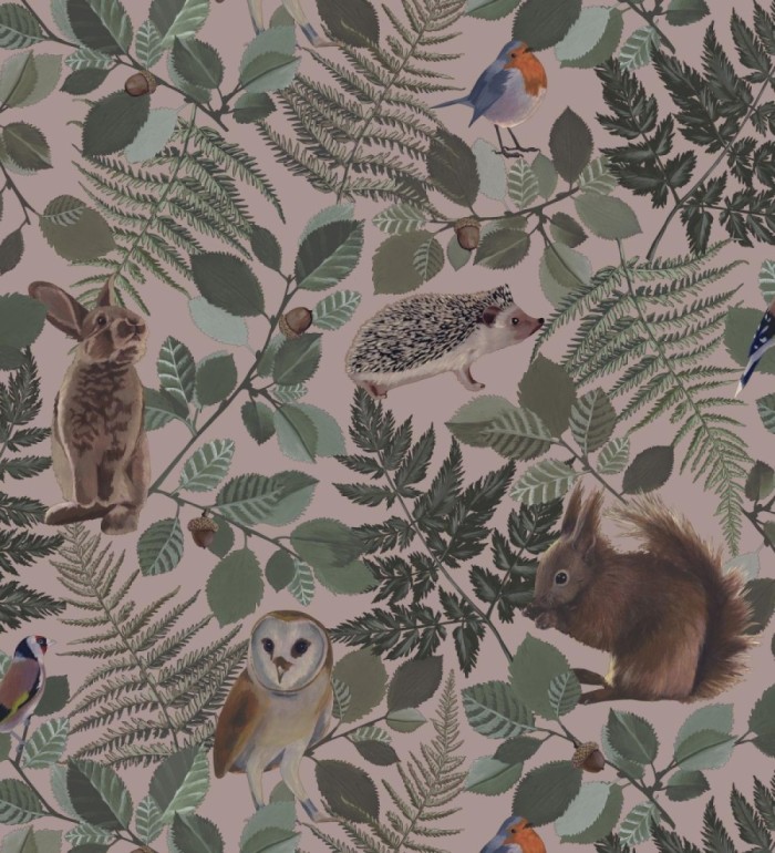 Papel pintado de animales del bosque y hojas estilo naturaleza - Maison Owls 681775