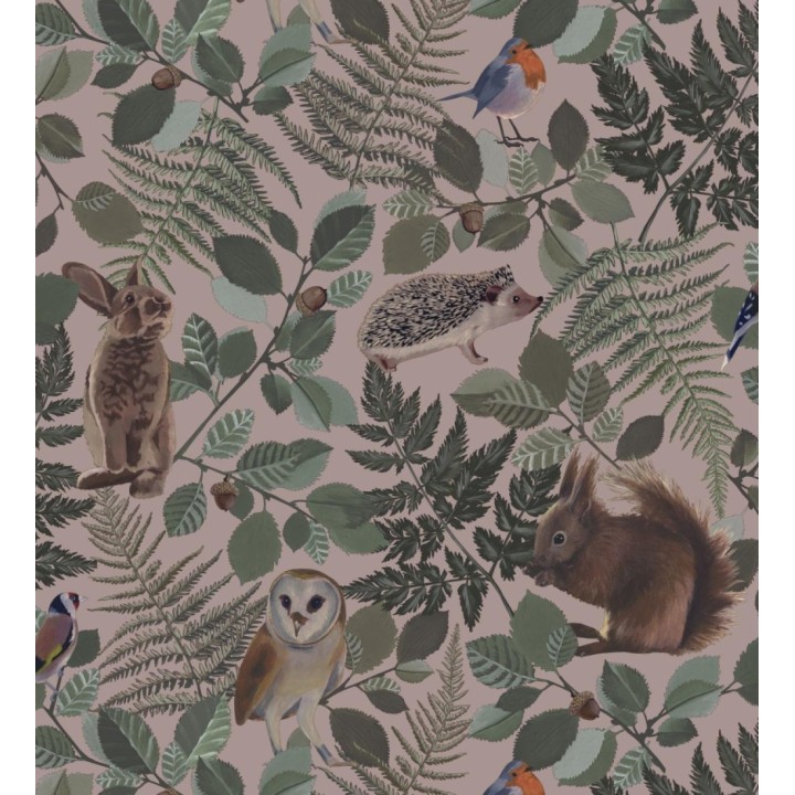 Papel pintado de animales del bosque y hojas estilo naturaleza - Maison Owls 681775