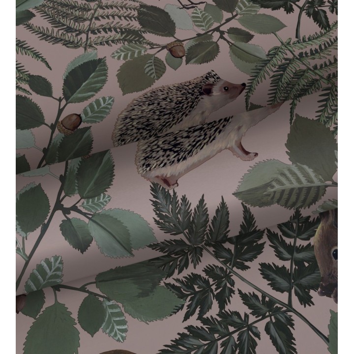 Papel pintado de animales del bosque y hojas estilo naturaleza - Maison Owls 681775