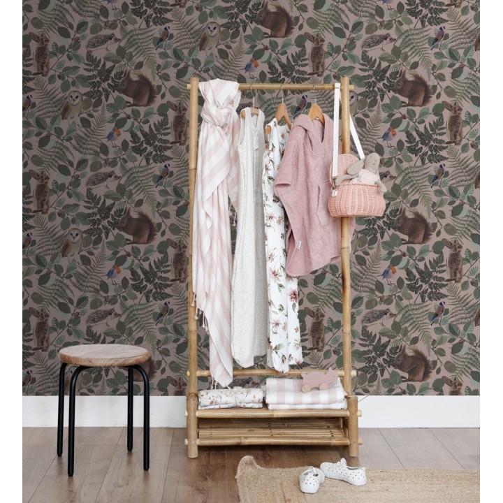 Papel pintado de animales del bosque y hojas estilo naturaleza - Maison Owls 681775
