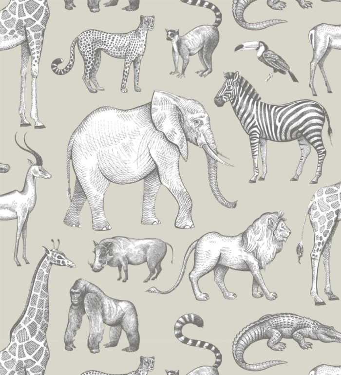 Papel pintado estilo africano de animales: leones, cebras, elefantes y gorilas estilo africano - Keita Animals 681776