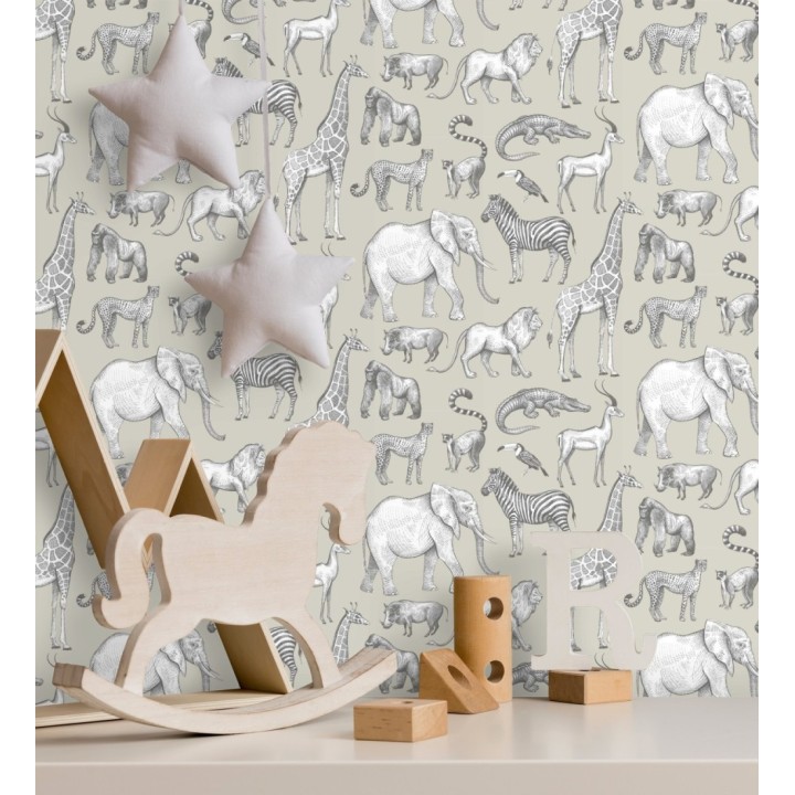 Papel pintado estilo africano de animales: leones, cebras, elefantes y gorilas estilo africano - Keita Animals 681776
