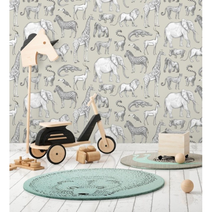 Papel pintado estilo africano de animales: leones, cebras, elefantes y gorilas estilo africano - Keita Animals 681776