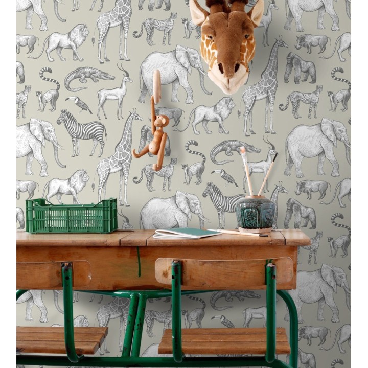 Papel pintado estilo africano de animales: leones, cebras, elefantes y gorilas estilo africano - Keita Animals 681776