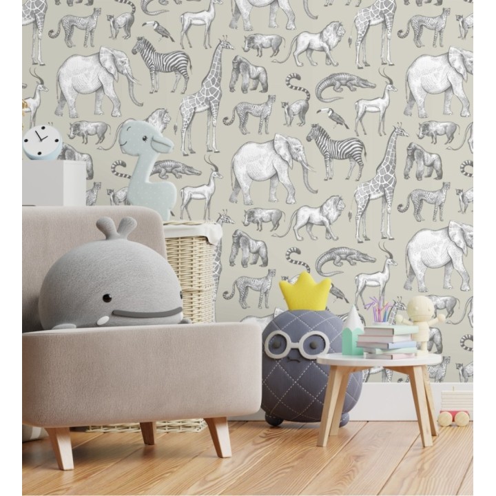 Papel pintado estilo africano de animales: leones, cebras, elefantes y gorilas estilo africano - Keita Animals 681776