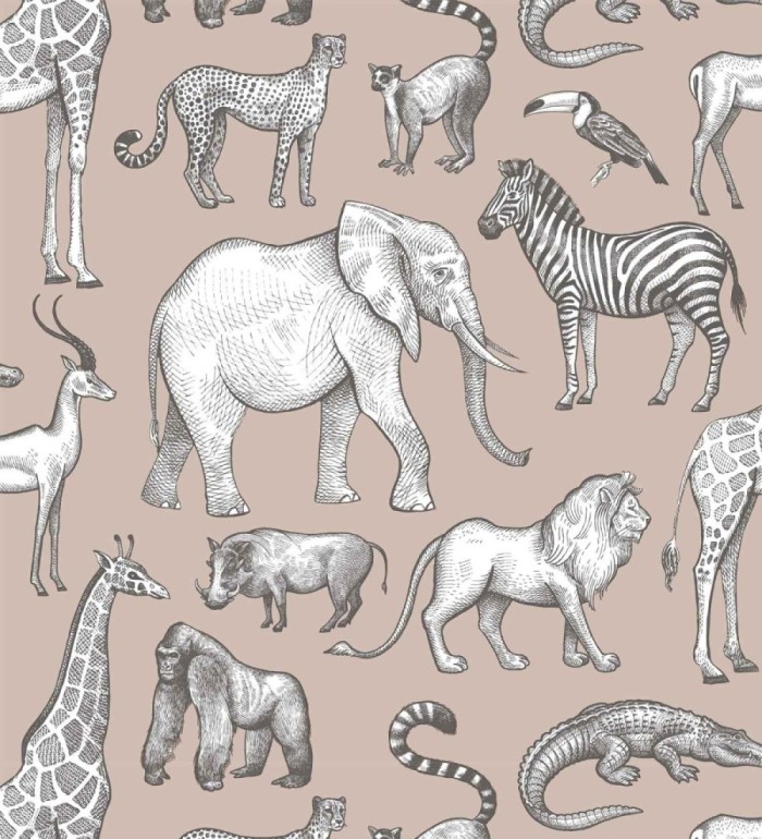 Papel pintado estilo africano de animales: leones, cebras, elefantes y gorilas estilo africano - Keita Animals 681777