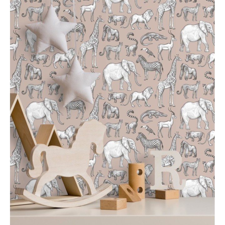 Papel pintado estilo africano de animales: leones, cebras, elefantes y gorilas estilo africano - Keita Animals 681777