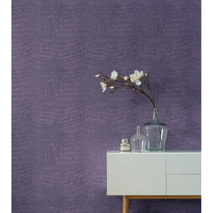 Papel pintado imitación piel de cocodrilo morado vinílico - Tasmania 121458