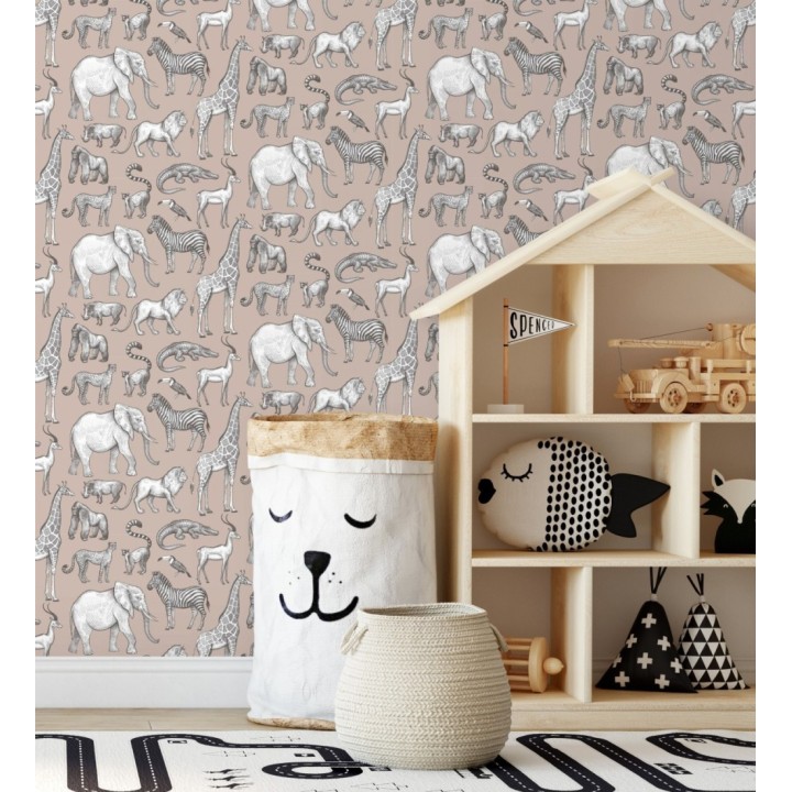 Papel pintado estilo africano de animales: leones, cebras, elefantes y gorilas estilo africano - Keita Animals 681777