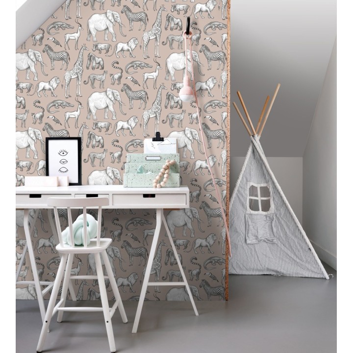 Papel pintado estilo africano de animales: leones, cebras, elefantes y gorilas estilo africano - Keita Animals 681777