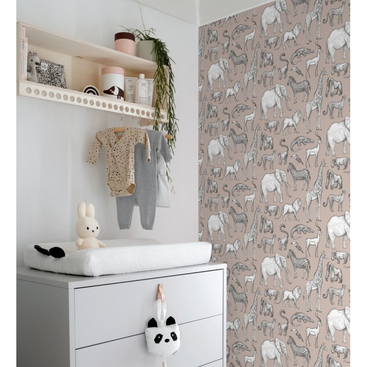 Papel pintado estilo africano de animales: leones, cebras, elefantes y gorilas estilo africano - Keita Animals 681777