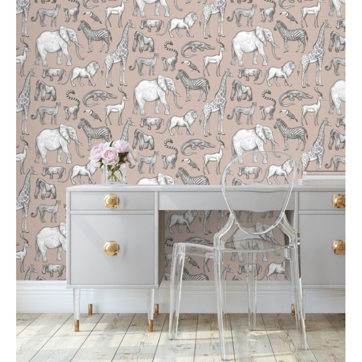 Papel pintado estilo africano de animales: leones, cebras, elefantes y gorilas estilo africano - Keita Animals 681777