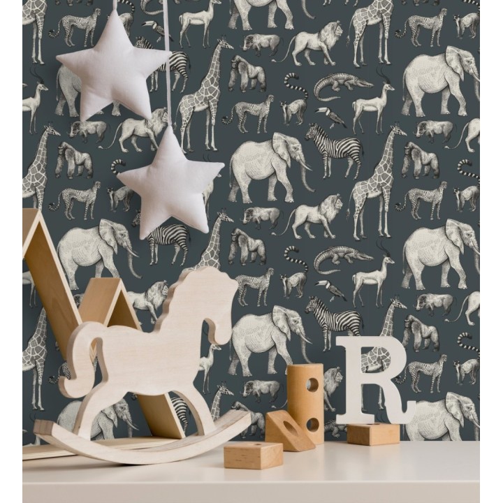 Papel pintado estilo africano de animales: leones, cebras, elefantes y gorilas estilo africano - Keita Animals 681778