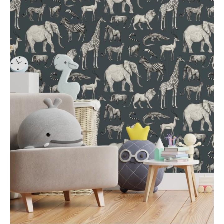 Papel pintado estilo africano de animales: leones, cebras, elefantes y gorilas estilo africano - Keita Animals 681778