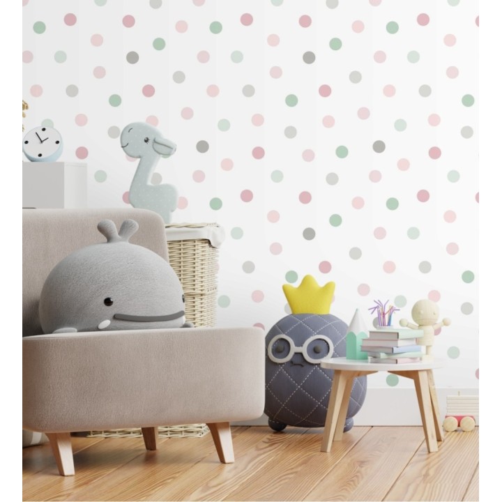 Papel pintado de lunares multicolor diseño juvenil - Stacy Dots 681779
