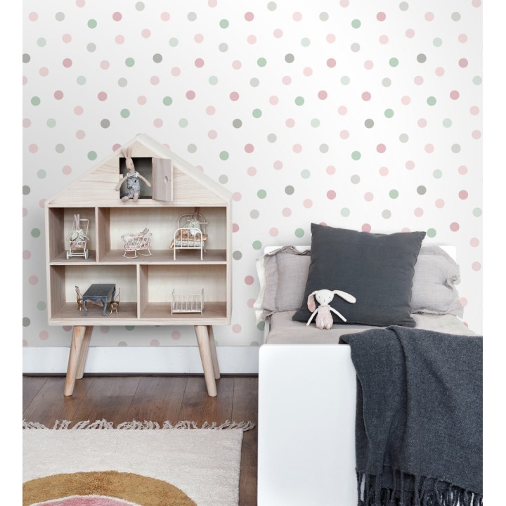 Papel pintado de lunares multicolor diseño juvenil - Stacy Dots 681779