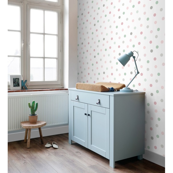 Papel pintado de lunares multicolor diseño juvenil - Stacy Dots 681779