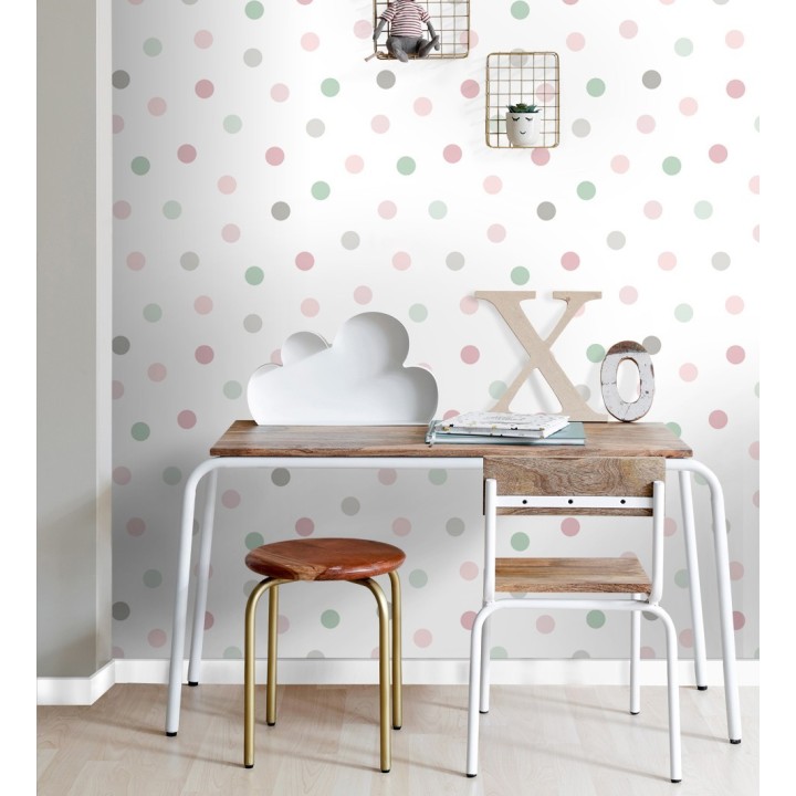 Papel pintado de lunares multicolor diseño juvenil - Stacy Dots 681779