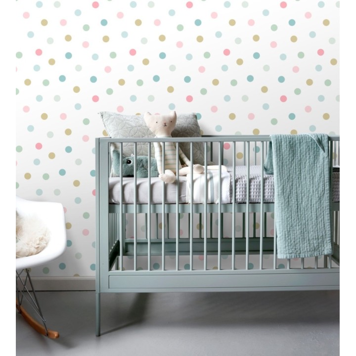 Papel pintado de lunares multicolor diseño juvenil - Stacy Dots 681780