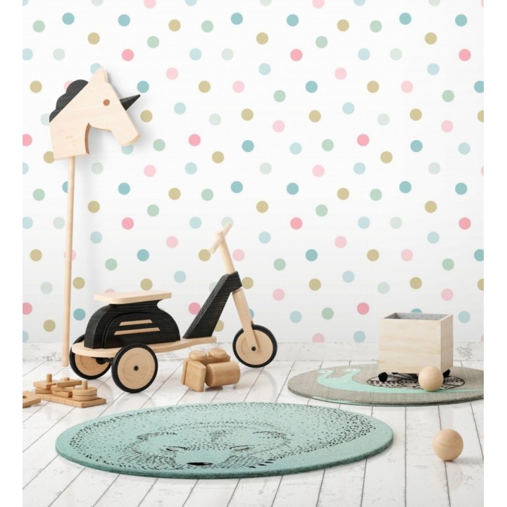 Papel pintado de lunares multicolor diseño juvenil - Stacy Dots 681780