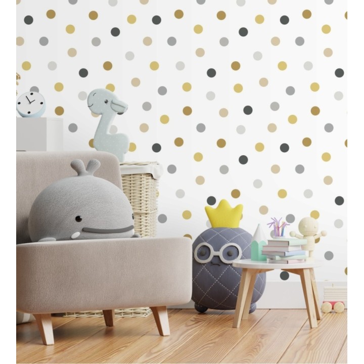 Papel pintado de lunares multicolor diseño juvenil - Stacy Dots 681781