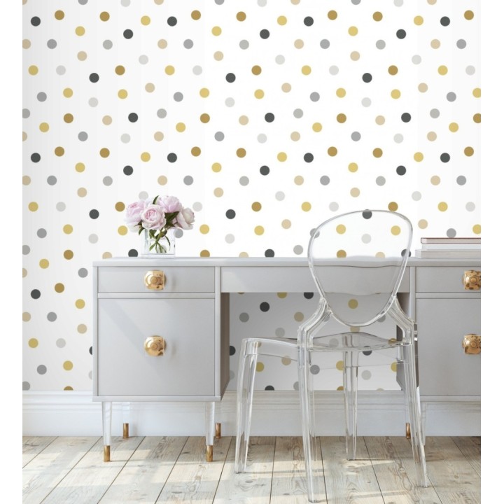 Papel pintado de lunares multicolor diseño juvenil - Stacy Dots 681781
