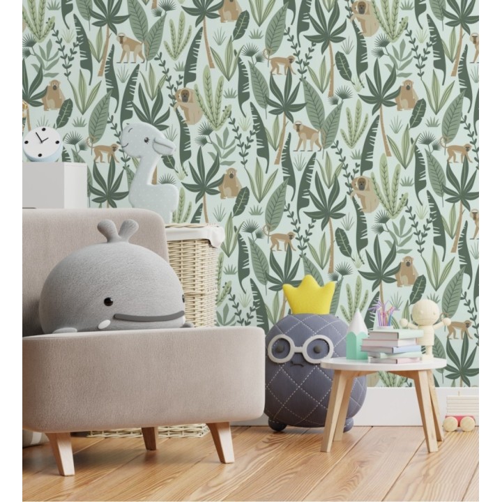 Papel pintado infantil de monos de estilo tropical - Billy Monkeys 681783