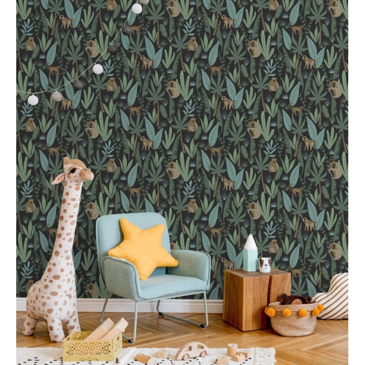 Papel pintado infantil de monos de estilo tropical - Billy Monkeys 681784