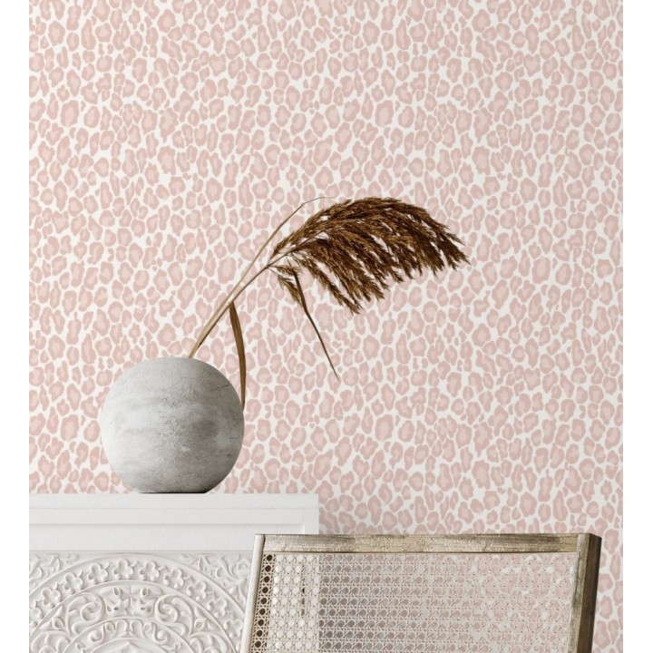 Papel pintado imitación piel de leopardo tonos rosa - Sarabi Leopard 681785