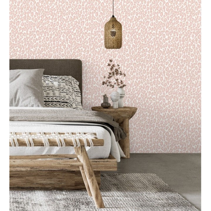 Papel pintado imitación piel de leopardo tonos rosa - Sarabi Leopard 681785