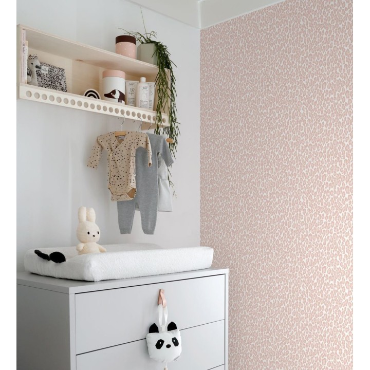 Papel pintado imitación piel de leopardo tonos rosa - Sarabi Leopard 681785