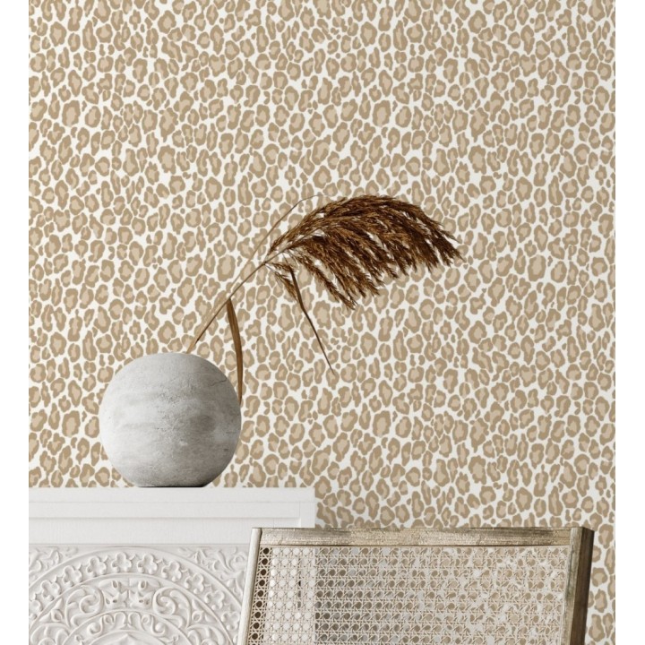Papel pintado imitación piel de leopardo tonos beige - Sarabi Leopard 681786