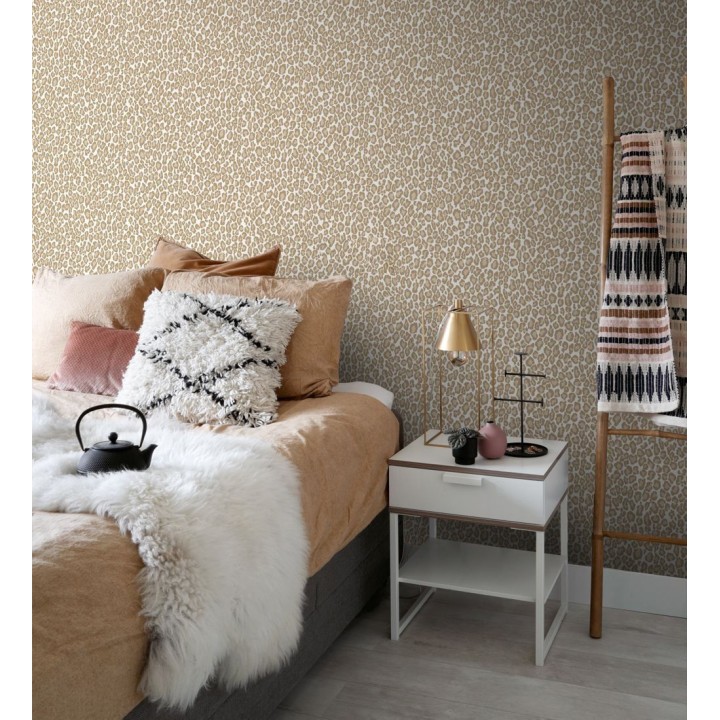 Papel pintado imitación piel de leopardo tonos beige - Sarabi Leopard 681786
