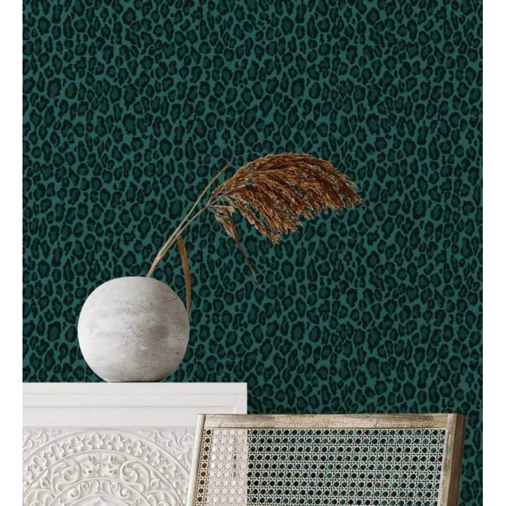 Papel pintado imitación piel de leopardo tonos verde - Sarabi Leopard 681788